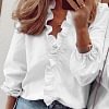 Gioiacombo&trade; Primavera ed estate nuova maglia a maniche lunghe arricciata con scollo a V