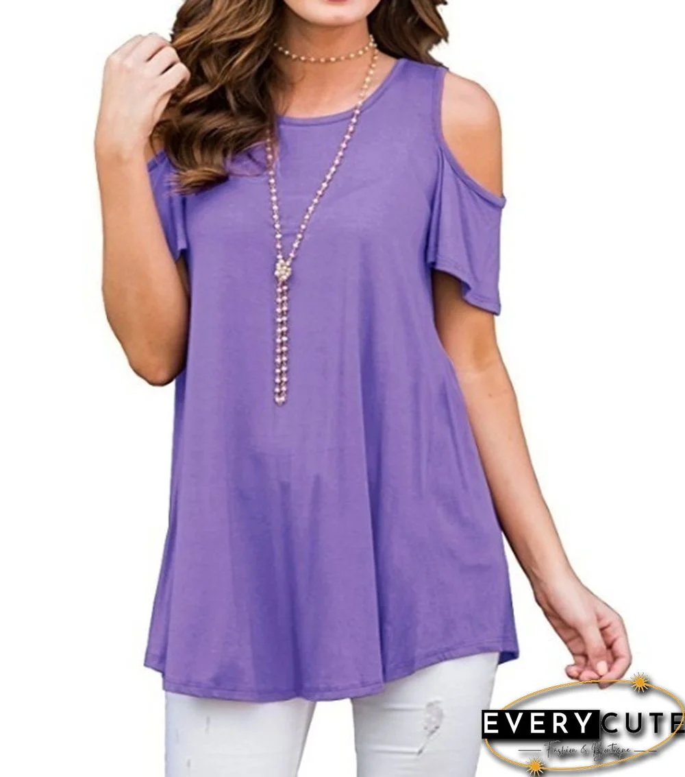 Plus Size XS-6XL Summer Womens Fashion Cold Shoulder Shirts Casual Loose Short Sleeve Crew Neck Floral Tunic Tops Blouses