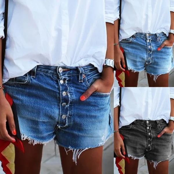 Women's Vintage Button-up Denim Shorts Casual Summer Short Jeans Pant