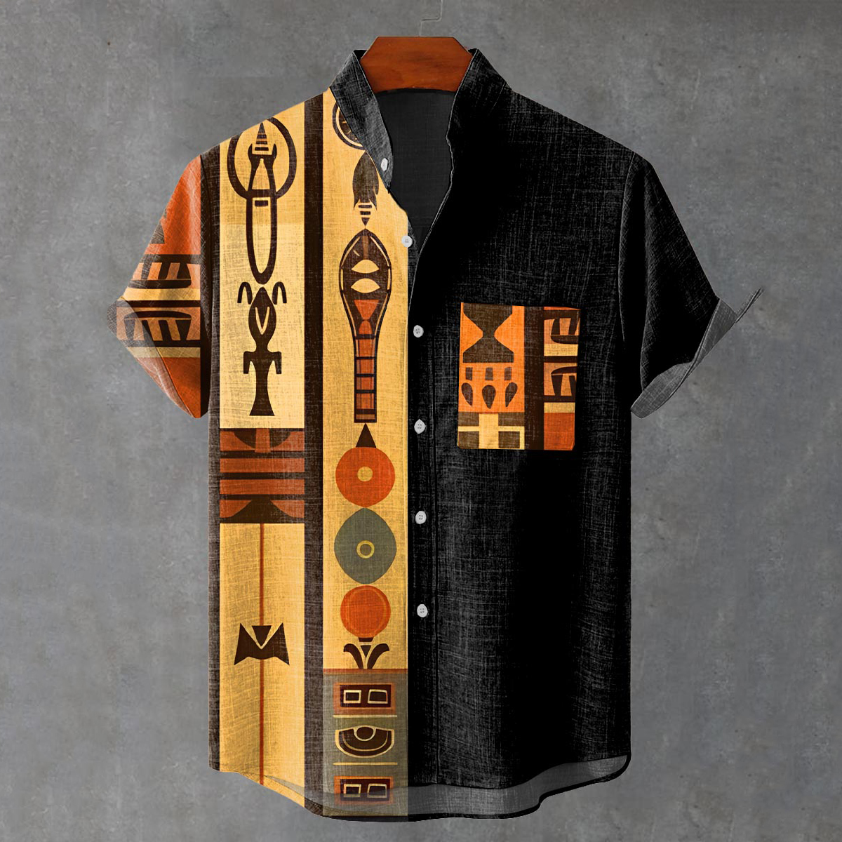 Vintage African Art Abstract Geometric Retro Print Casual Shirt
