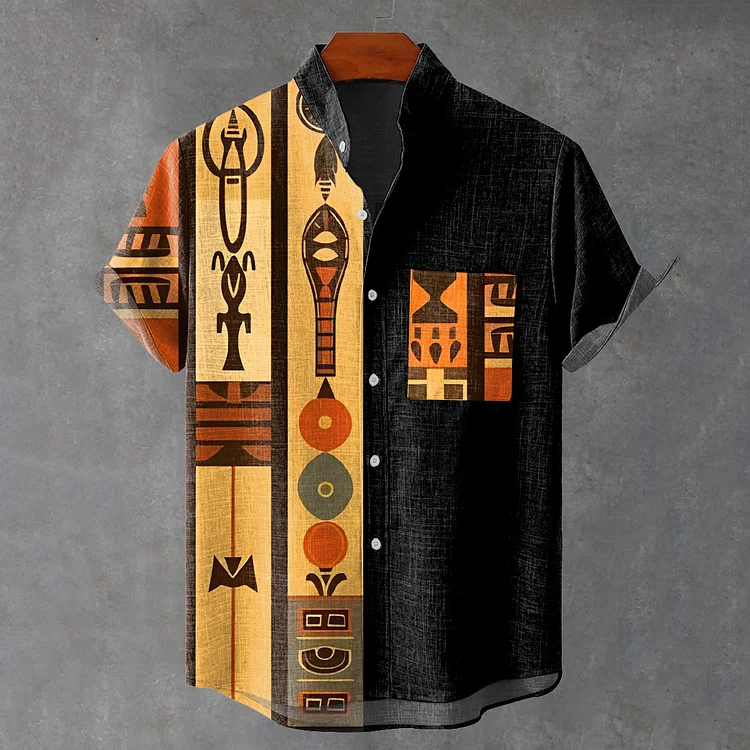 Vintage African Art Abstract Geometric Retro Print Casual Shirt