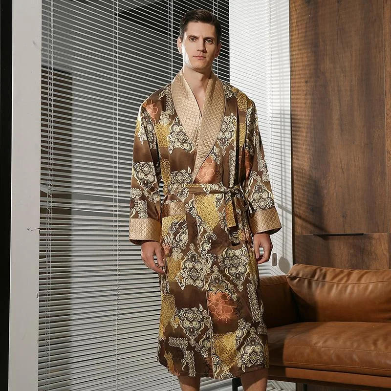 Realsilklife  Luxurious Leopard Printed Men's Silk Robe