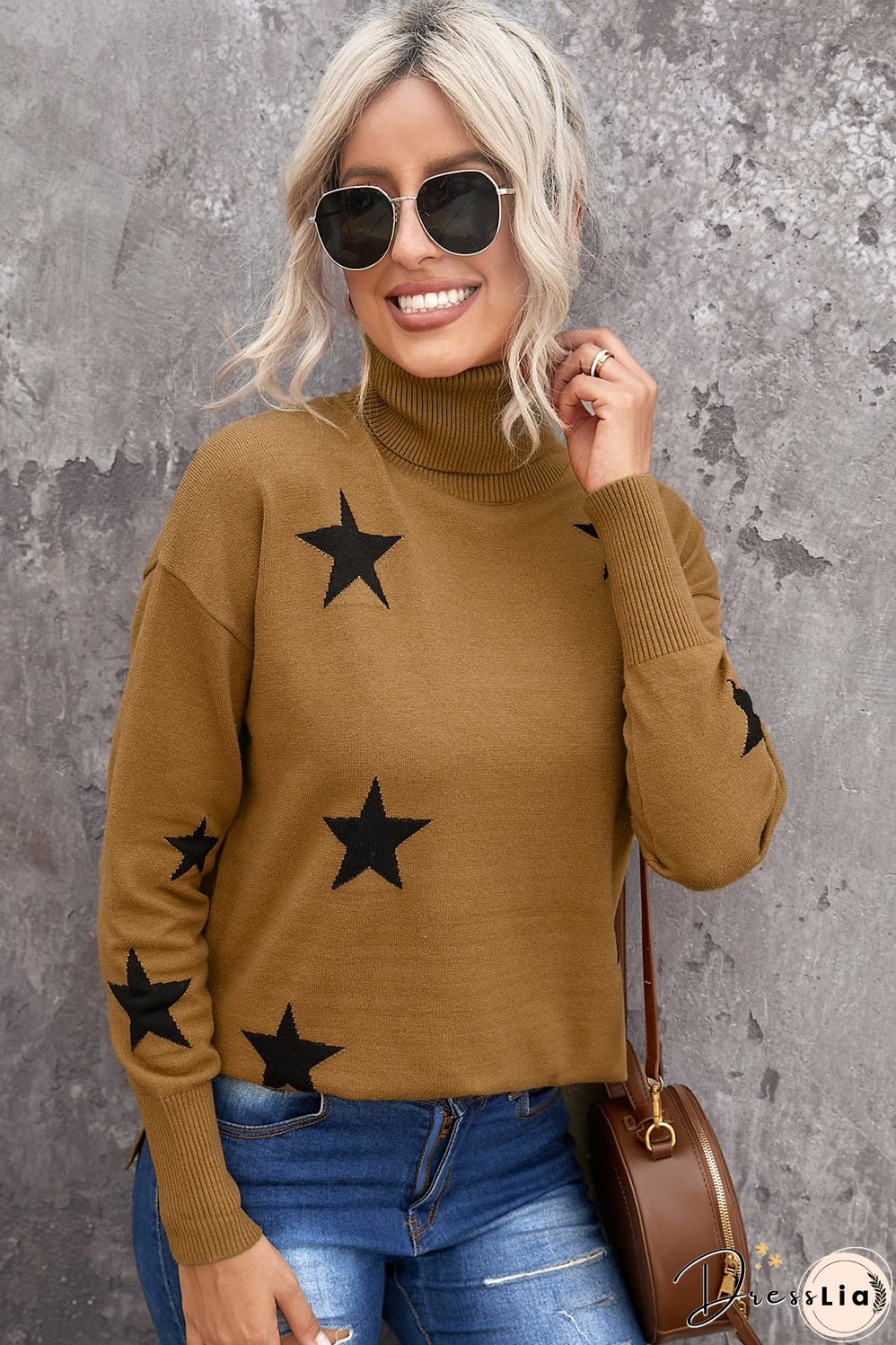 Turtleneck Star Print Sweater