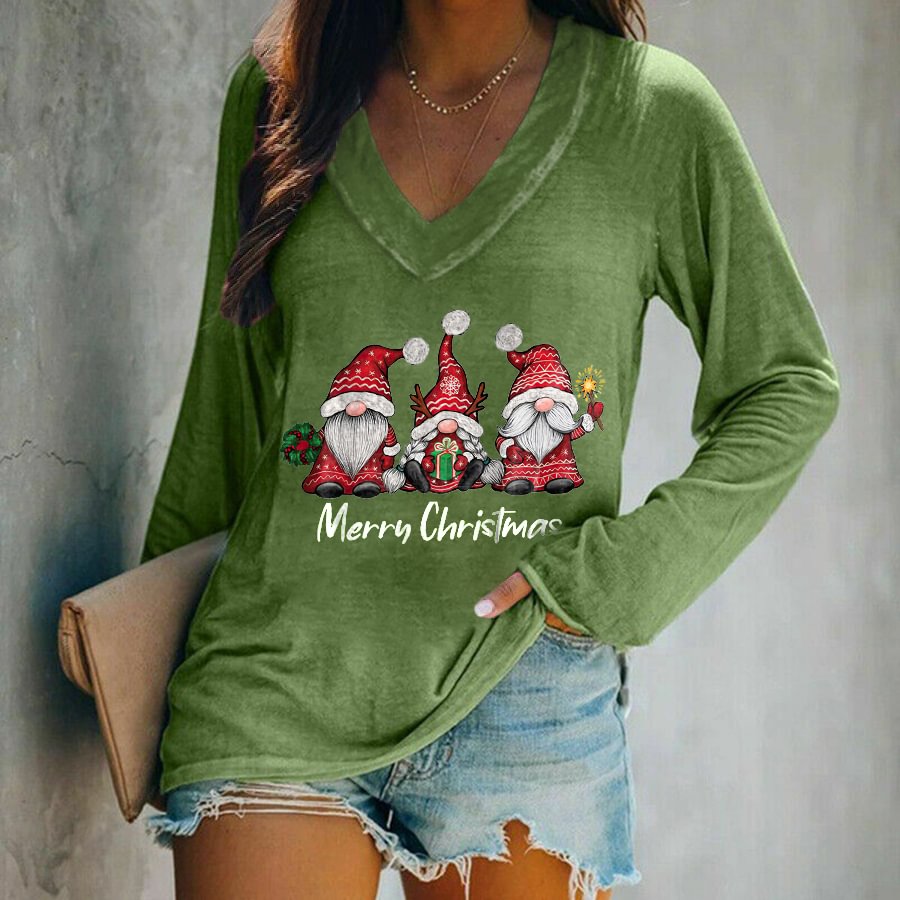 Merry Christmas Printed Long Sleeves T-shirt