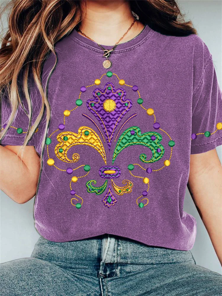 Comstylish Mardi Gras Embroidery Art Casual Cozy T-Shirt