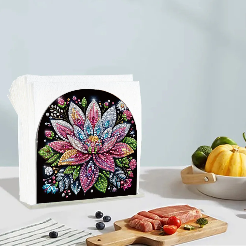 DIY Flowers Acrylic Diamond Painting Napkin Rack Diamond Art Paper Towel Holder