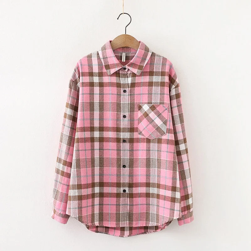 Plaid Shirts Womens Checked Blouses And Tops Long Sleeve Female Casual Print Shirt Loose Cotton Blusas Outwear Autumn News