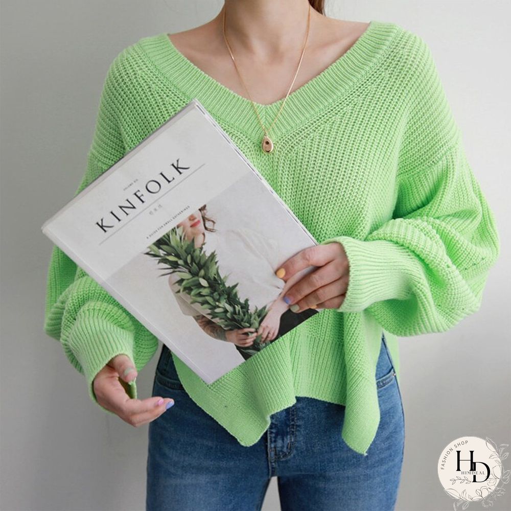 Christmas Gift Knitted Sweaters For Women Fall Winter Korean New Sweet Casual Loose V-neck Females Pullovers Sweet Simple Ladies Sweater Tops