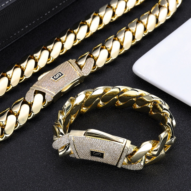Hip-Hop Vintage Style Geometric Copper Plating Zircon Unisex Bracelets Necklace Men Chain Bracelets