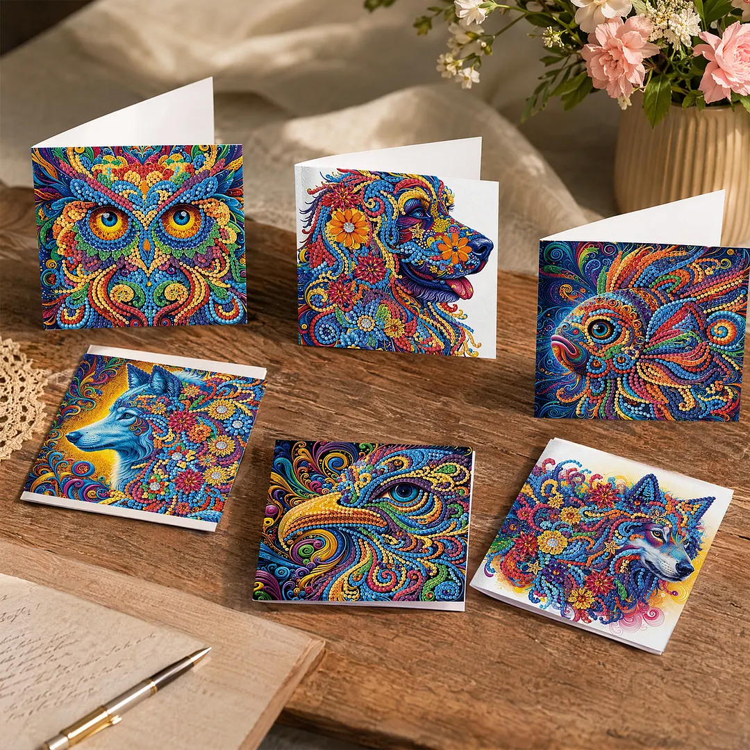 6pcs Mandala Flowers and Animals DIY Diamond Painting Greeting Card Kits with Envelopes Diamond Art Greeting Cards Diamond Art Cards Kits for Adults DIY Crafts Family Friend Gifts