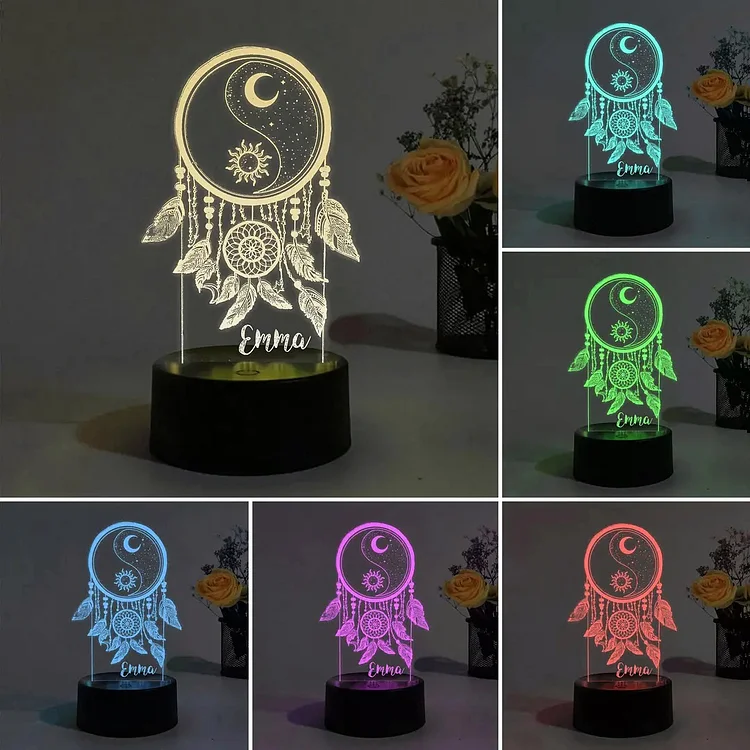 Dream Catcher Night Light Personalized Name LED Lamp Gift for Kids