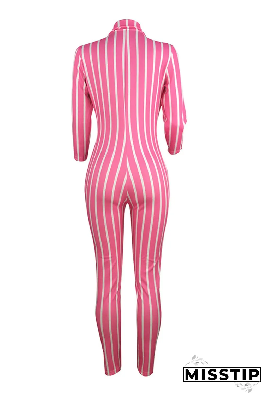 Orange Sexy Striped zipper Long Sleeve V Neck