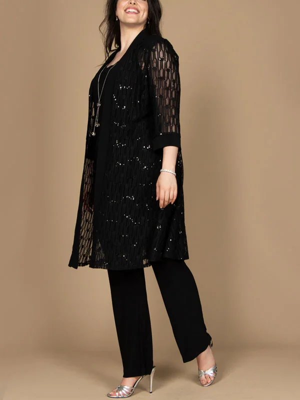 Temperament and elegance lace long cardigan ladies set