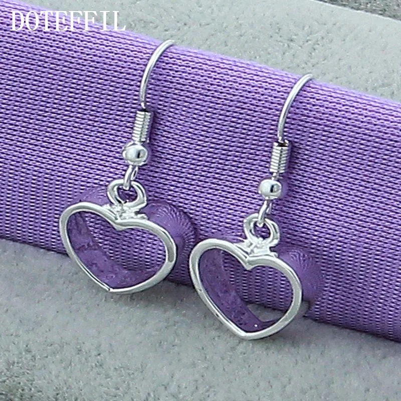 DOTEFFIL 925 Sterling Silver Heart Drop Earrings For Woman Jewelry