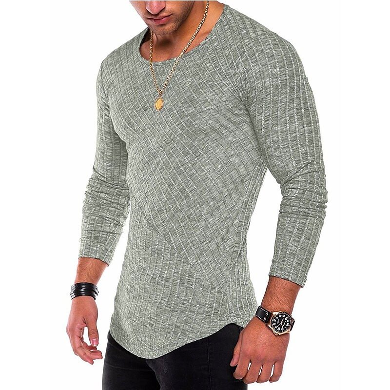 Men's T shirt Tee Striped Crew Neck Casual Sports Long Sleeve Clothing
