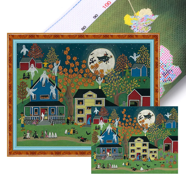 Halloween Scenery (60*50cm) 11CT Stamped Cross Stitch gbfke