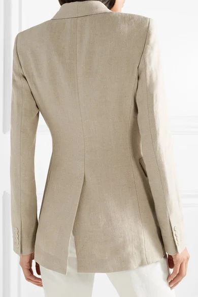 Nude Double-Breasted Fashion Linen Blazer Vdcoo