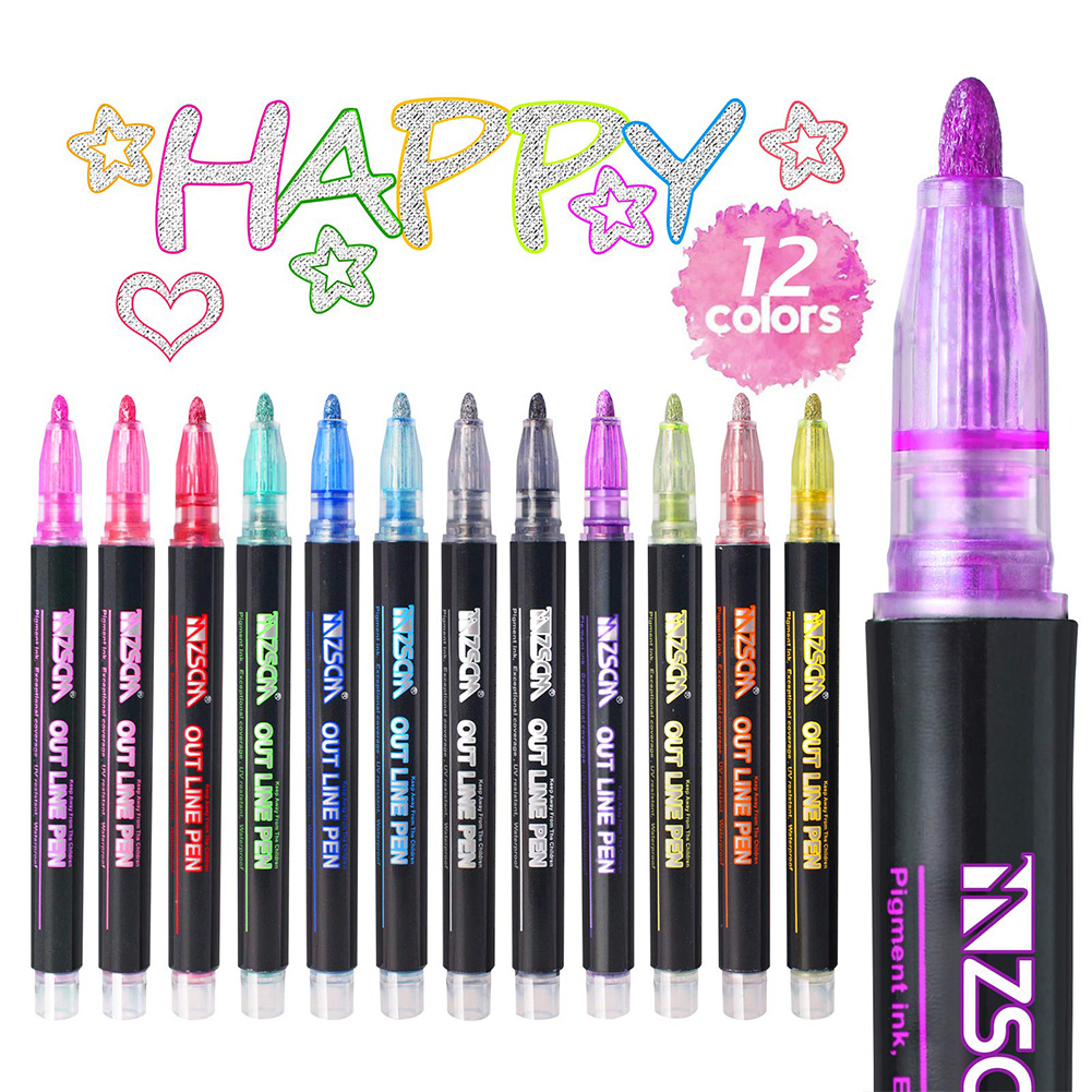 

12Pcs Double-Line Pen Graffiti Focus Mark Vibrato Flash Pens, 501 Original