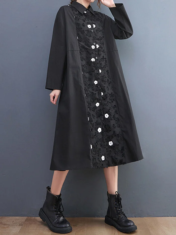 Fashion Long Sleeve Panelled Shirt Dress