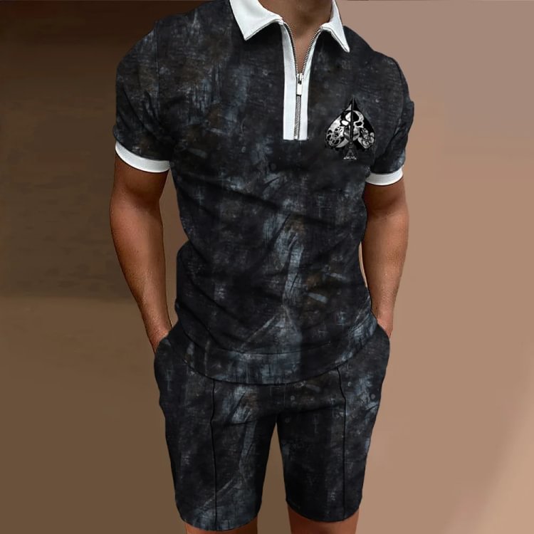 BrosWear Casual Polo Shirt And Shorts Two Piece Set