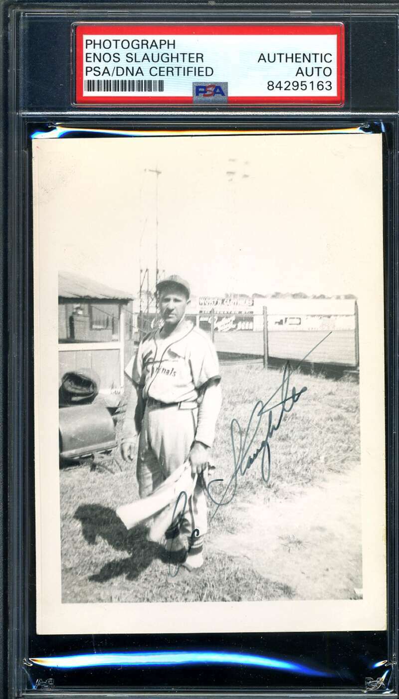 Enos Slaughter PSA DNA Coa Signed 1950`s Original Cardinals Photo Poster painting Autograph