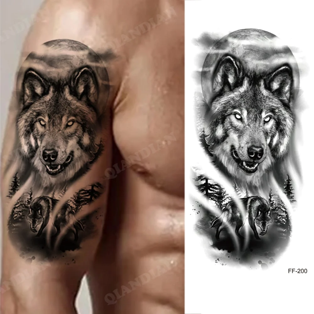 Sdrawing Waterproof Temporary Tattoo Sticker Wolf Lion King Sun Forest Tiger Mechanical Wild Boat Men Body Art Arm Fake Tatoo Women