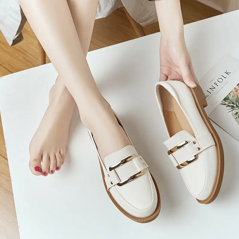Yyvonne Yyvonne Wind Small Leather Shoes Women In 2023 Autumn And Winter New Square Buckle Leather Shoes Round Head Single Shoes And Velvet Loafer Shoes Women's Shoes