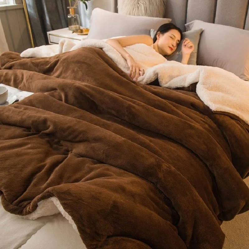 Nigikala Winter Wool Blanket Fluffy Warm Thicken Weighted Blanket For Sofa Bed Cover Solid Color Double Sided Blanket Adults Kids