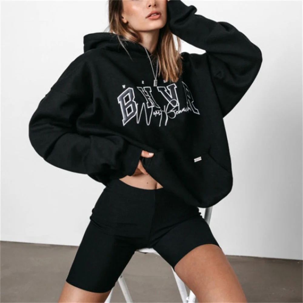 Vintage Letter Print Loose Oversized Hoodies Women Men Long Sleeve Sweatshirt Hooded Sweater Female Coat Winter Autumn Tracksuit