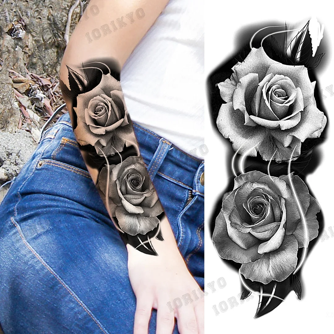 Realistic Devil Skeleton Temporary Tattoos For Men Adult Women Wolf Compass Gangster Fake Tattoo Washable Body Art Tatoo Sticker