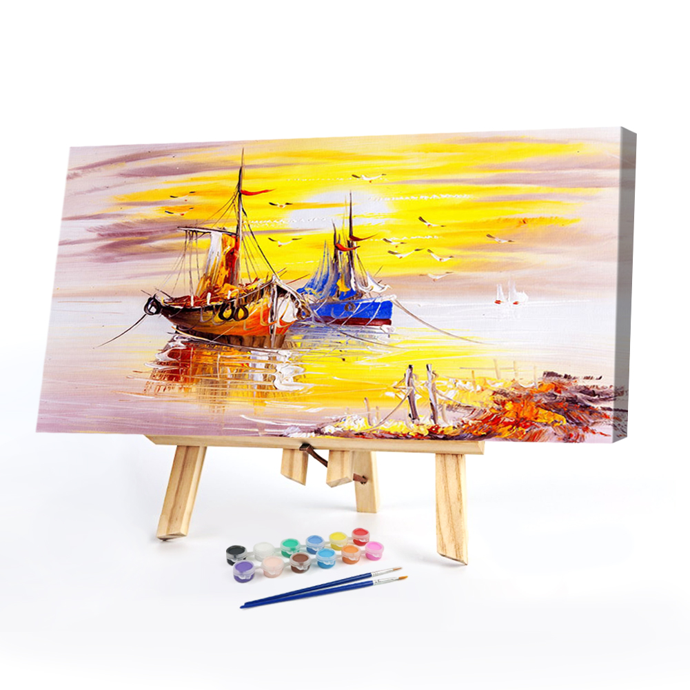 

80*40CM - Paint By Numbers - Sunset Sea Ship (Big Size), 501 Original