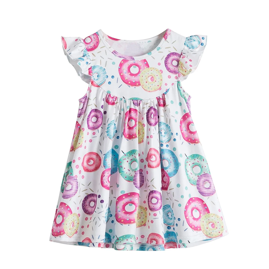 Brand New Girls Summer Dress Flare Sleeve Sundress for Girls Princess Casual Wear Unicorn Printing Hawaii Holiday Beach Dresses