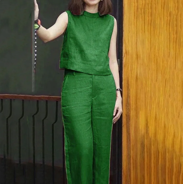 Comstylish Casual Loose Sleeveless Top And Trousers Two-Piece Set
