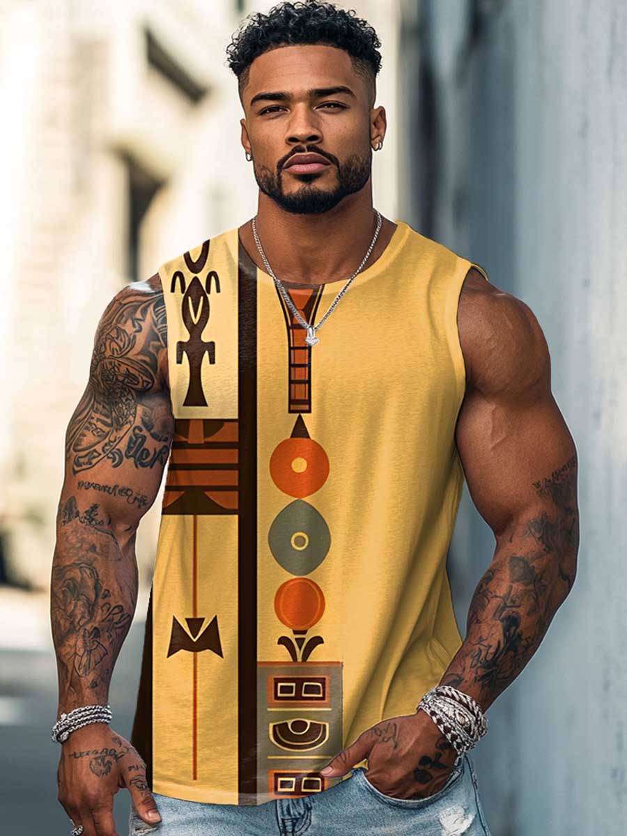 Vintage African Art Abstract Geometry Wide Shoulder Vest