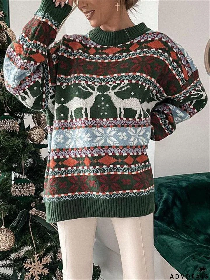 Women's Cute Round Neck Long Sleeve Chirstmas Sweaters