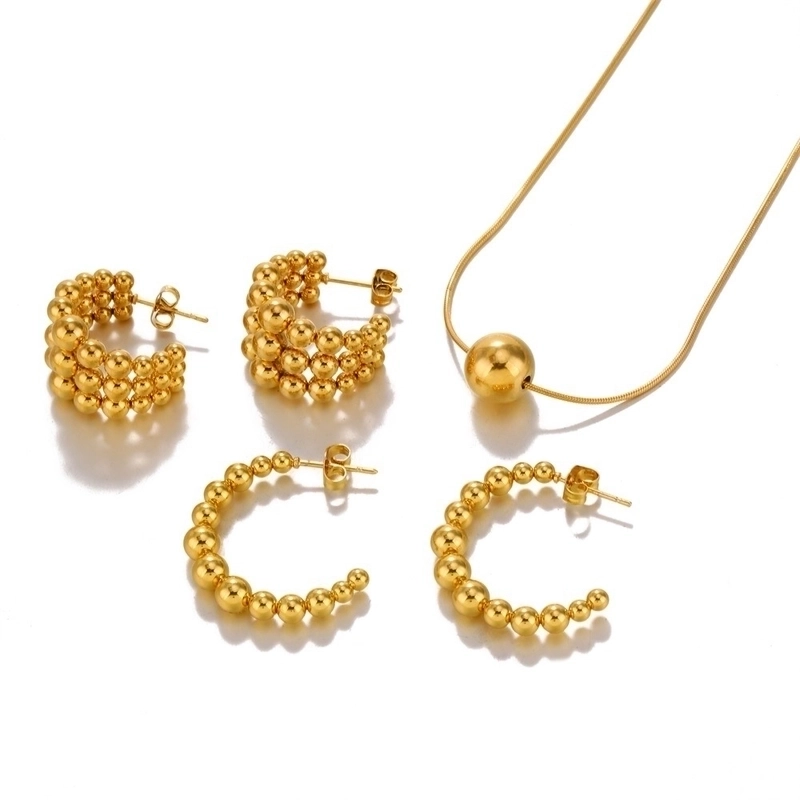 304 Stainless Steel 18K Gold Plated Casual Minimalist C Shape Round Earrings Necklace