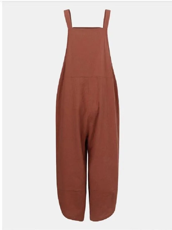 Women's Solid Color Casual Nine-point Overalls-Mayoulove