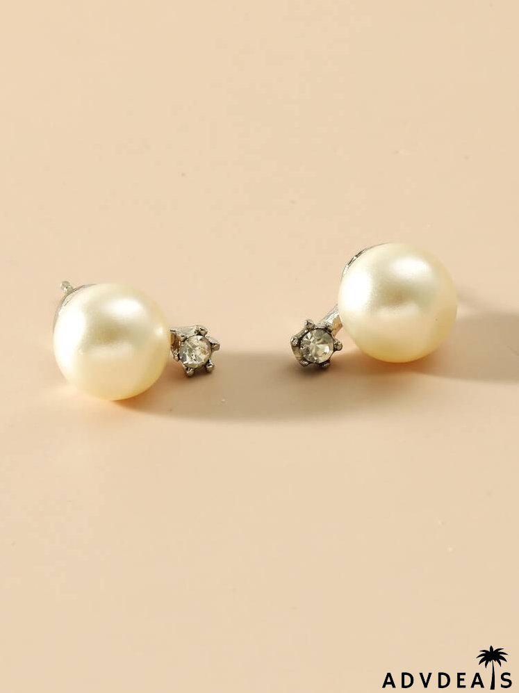 Faux Pearl Decor Stud Earrings