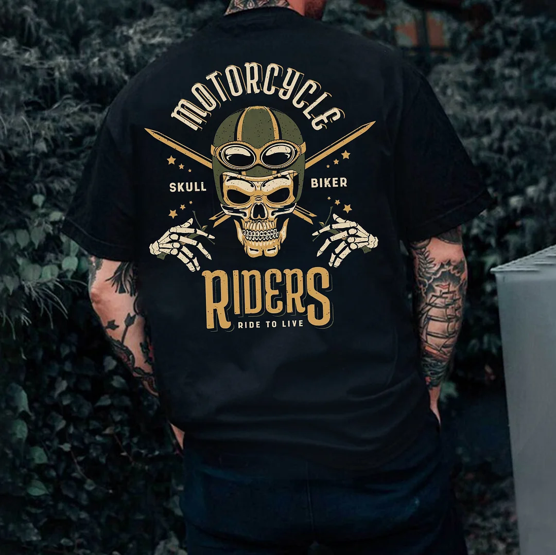 MOTORCYCLE RIDERS Helmet Skull Print Men's T-shirt