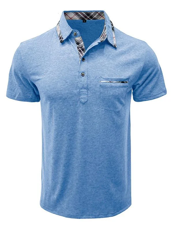 Men's Fashionable Patchwork Plaid Short-sleeved Polo Shirt