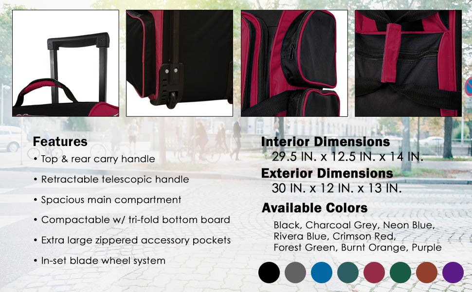 travelers club, travel, duffel bag, in-line wheels, upright bag, lightweight, organizer, adventure