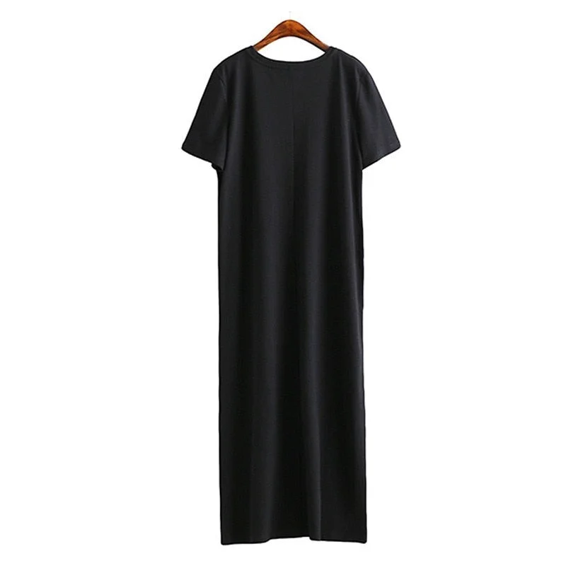 Maxi T Shirt Dress Women Summer Beach Sexy Party Bodycon Dress Elegant Vintage Casual Cotton Black Long Dresses Sundress 20214