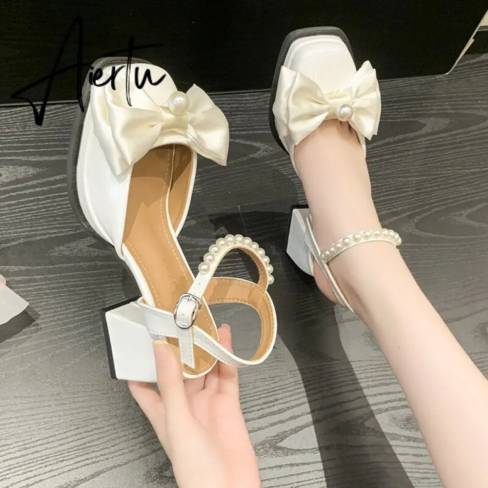 Aiertu  New Women Fashion High Heels Womens Spring Korean Style Versatile Closed Toe Sandals Mary Jane Chunky Heel Pumps Aiertu