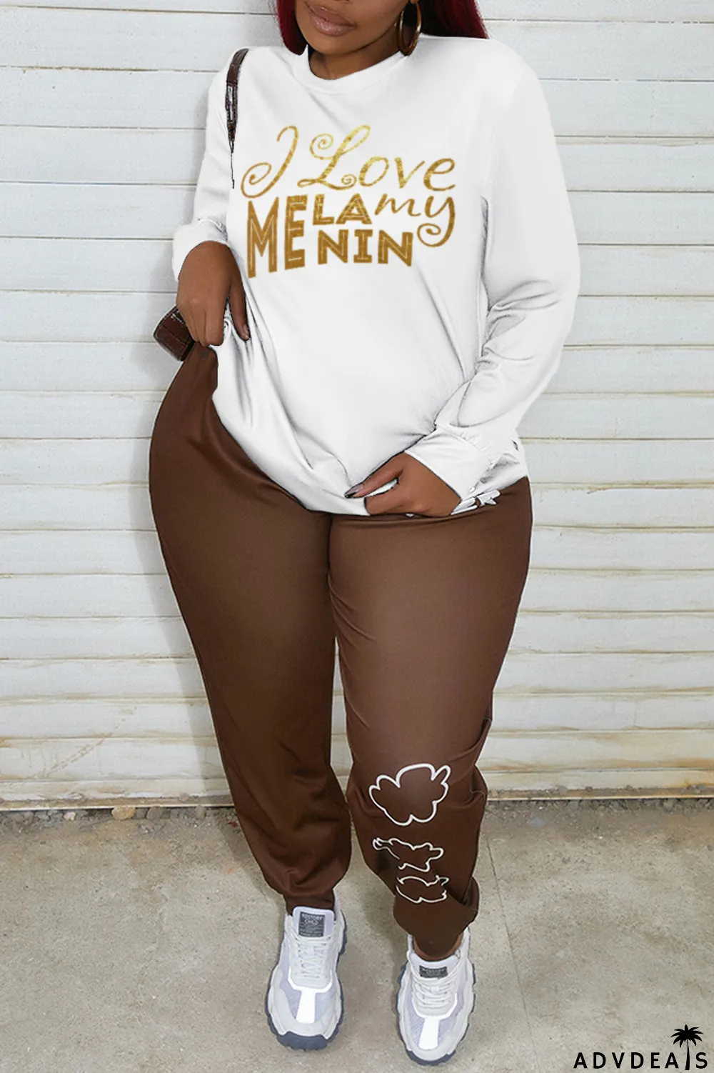 Blue Fashion Street Print Letter O Neck Tops