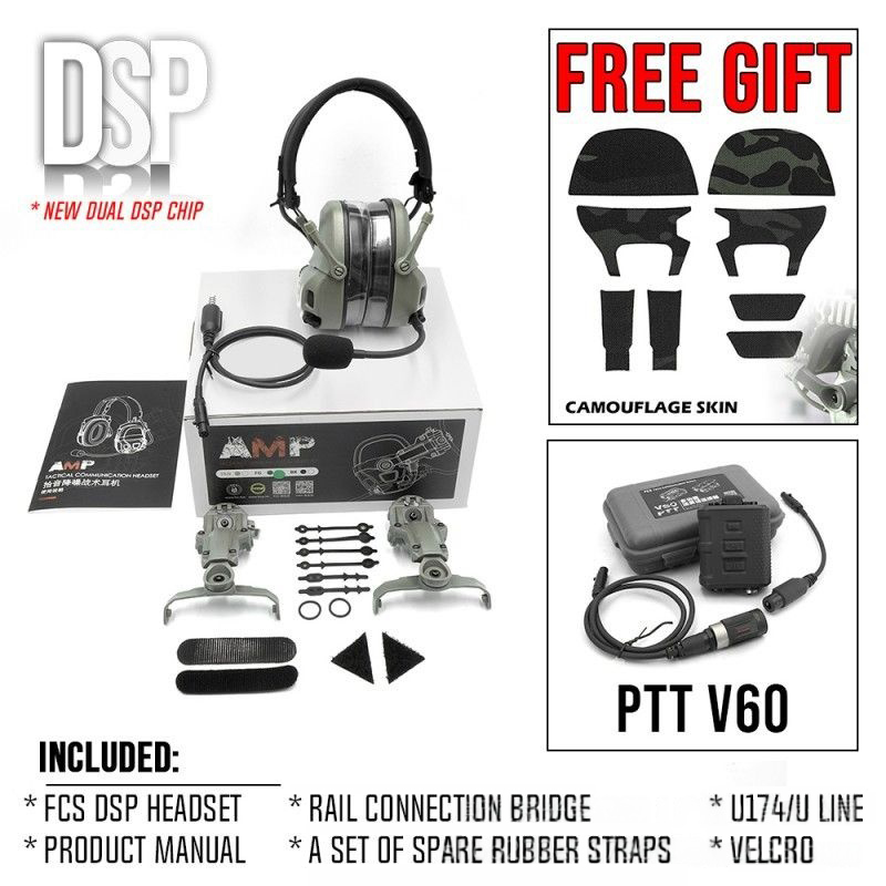 AMP Noise Reduction Aviation Communications Tactical Headset