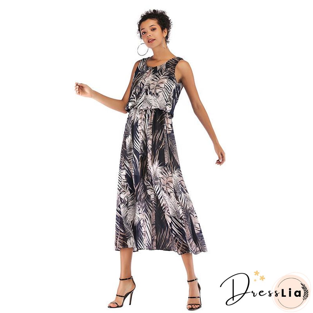 Printed pleated vest dress with suspender P14256