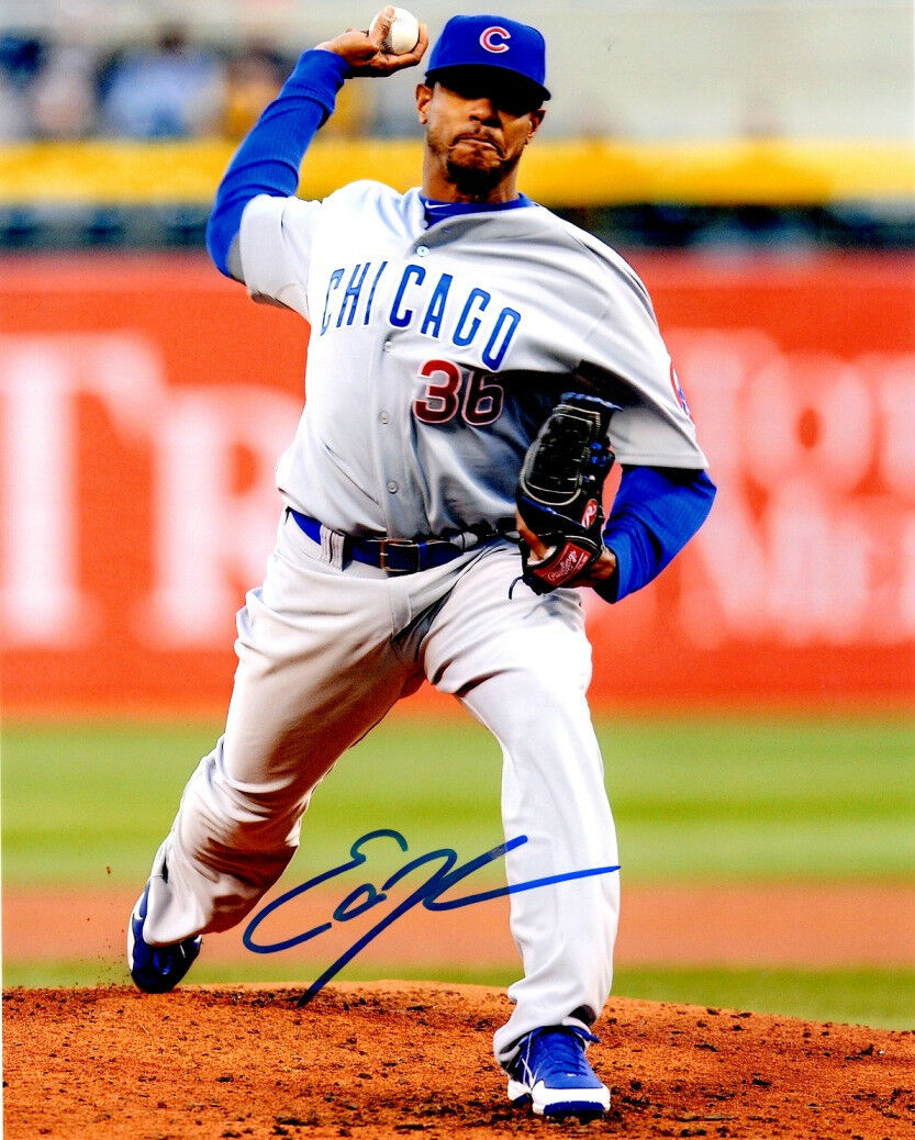 Signed 8x10 EDWIN JACKSON Chicago Cubs Photo Poster painting - COA