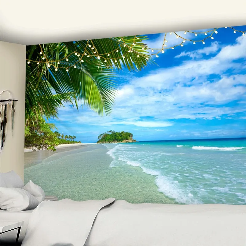 Beach Coconut Tree Tapestry Wall Hanging Bohemian Psychedelic Tapiz Mandala Natural Landscape Home Decor