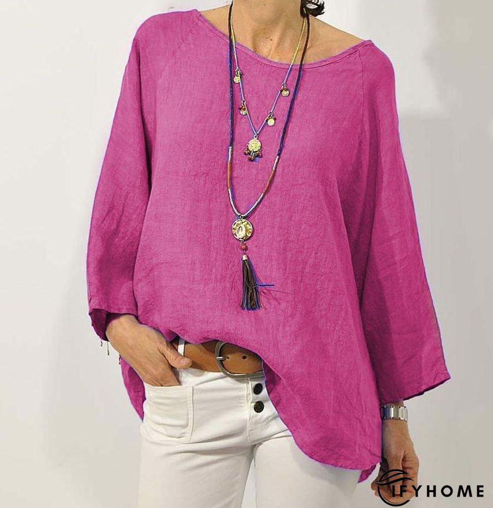 Women Solid Long Sleeve Linen Daily Casual Top | IFYHOME