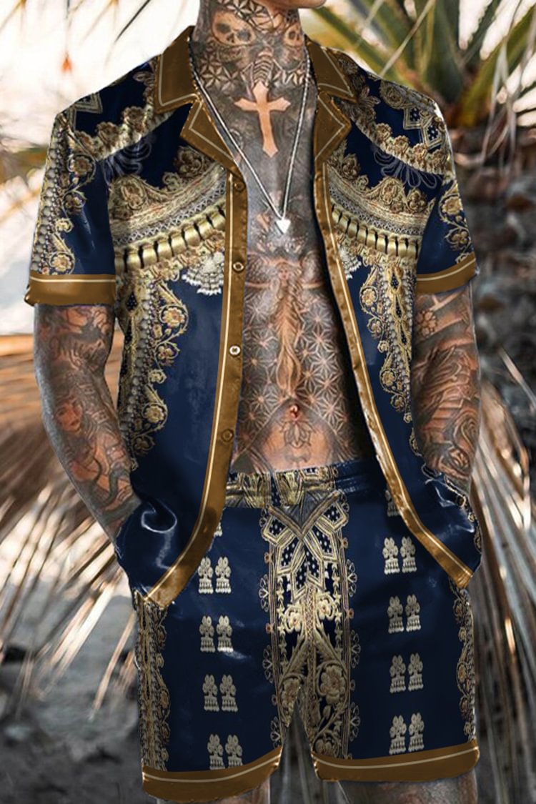 Tiboyz Fashion Outfits Baroque Shirt And Shorts Beach Two Piece Set